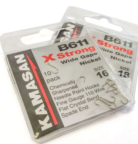 Kamasan B611 X Strong Wide Gape Barbed Spade Hooks