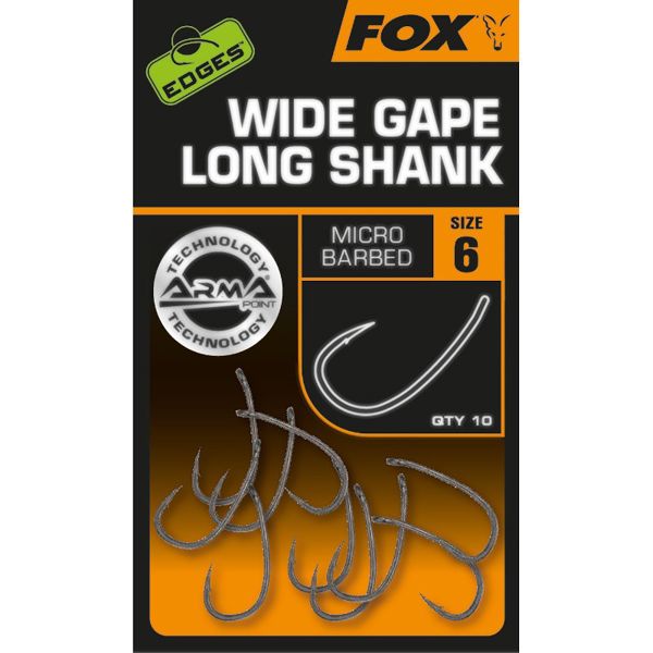 Fox Edges Armapoint Wide Gape Long Shank Barbed Hooks